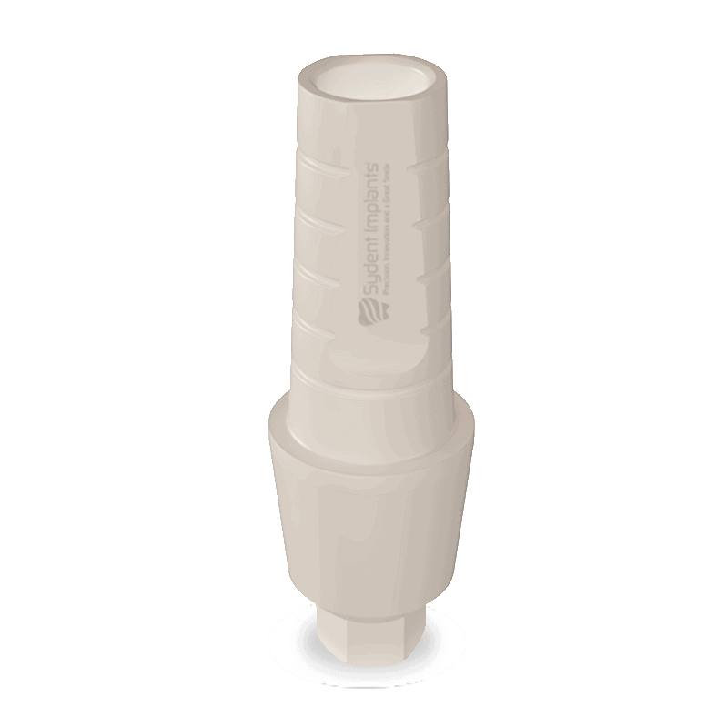 Temporary Peek abutment with internal hex for dental implant procedures.