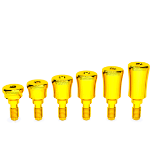 Concave golden titanium healing cap for dental implants with internal hex connection. Ideal for opti.