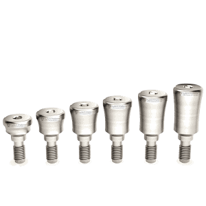 Aesthetic titanium healing caps for dental implants with internal hex, available in various sizes.