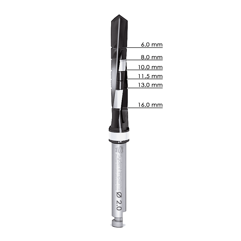 DNT2 external irrigation drill for dental implants with premium coating and twisted design.