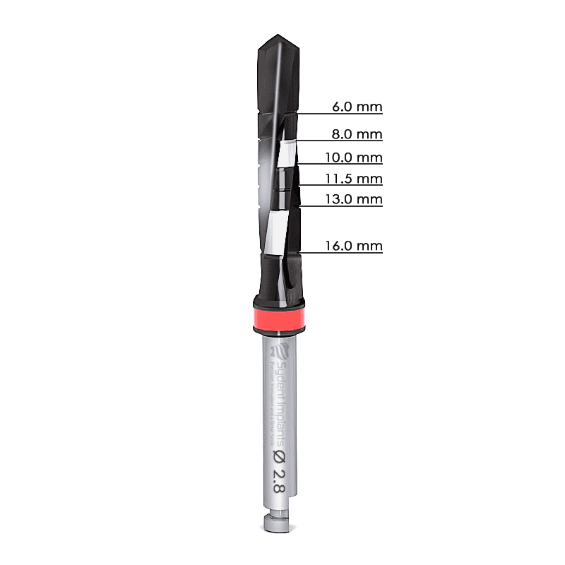 DNT2 external irrigation twisted drill for dental implants, coated for durability and precision.