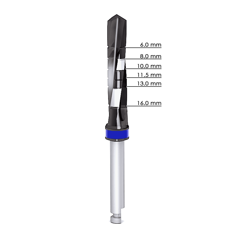 DNT2 external irrigation drill with twisted parallel design for dental implant procedures.