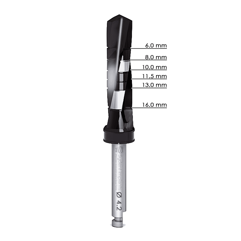 DNT2 external irrigation drill for dental implants with premium coating and twisted design.