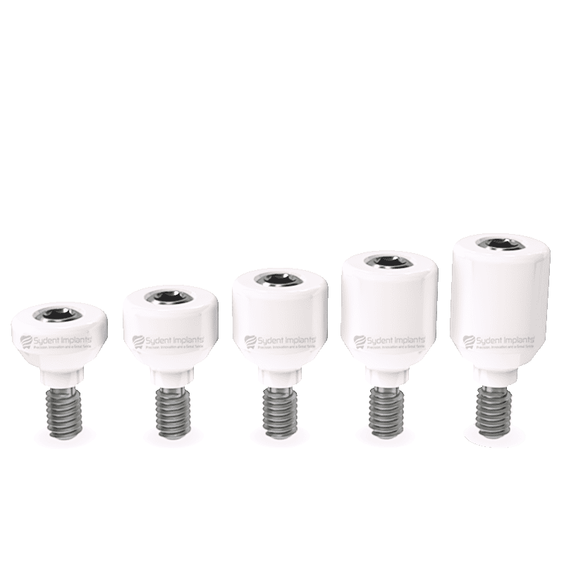 Zirconia healing caps for dental implants with internal hex, compatible with Sydent™ implants.