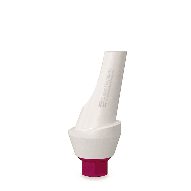 High-quality 15° angled zirconia abutment with titanium base for dental implants.