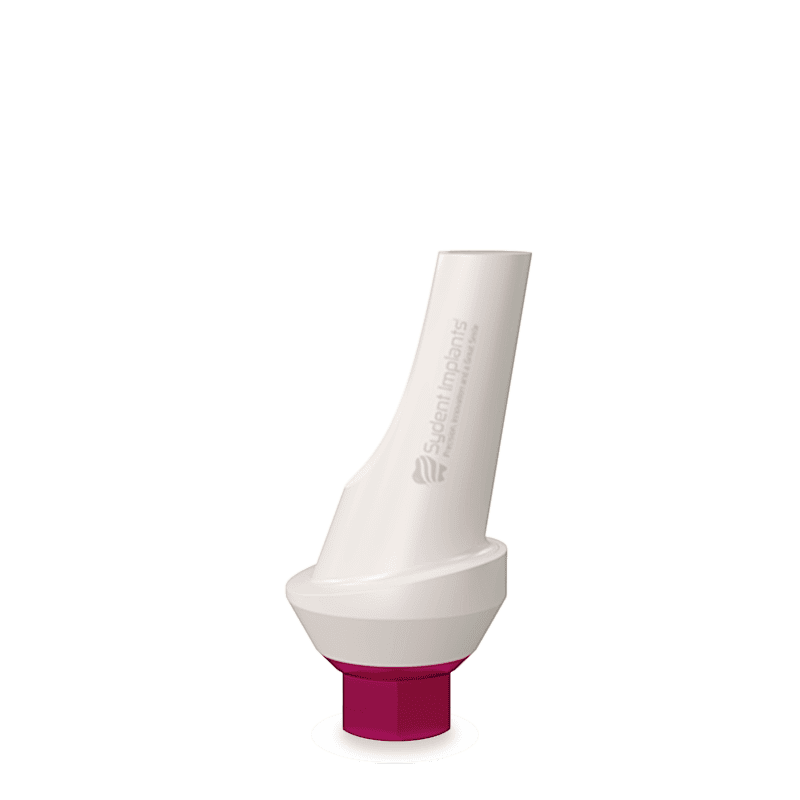 Angled zirconia abutment with titanium base for dental implants, featuring internal hex connection.