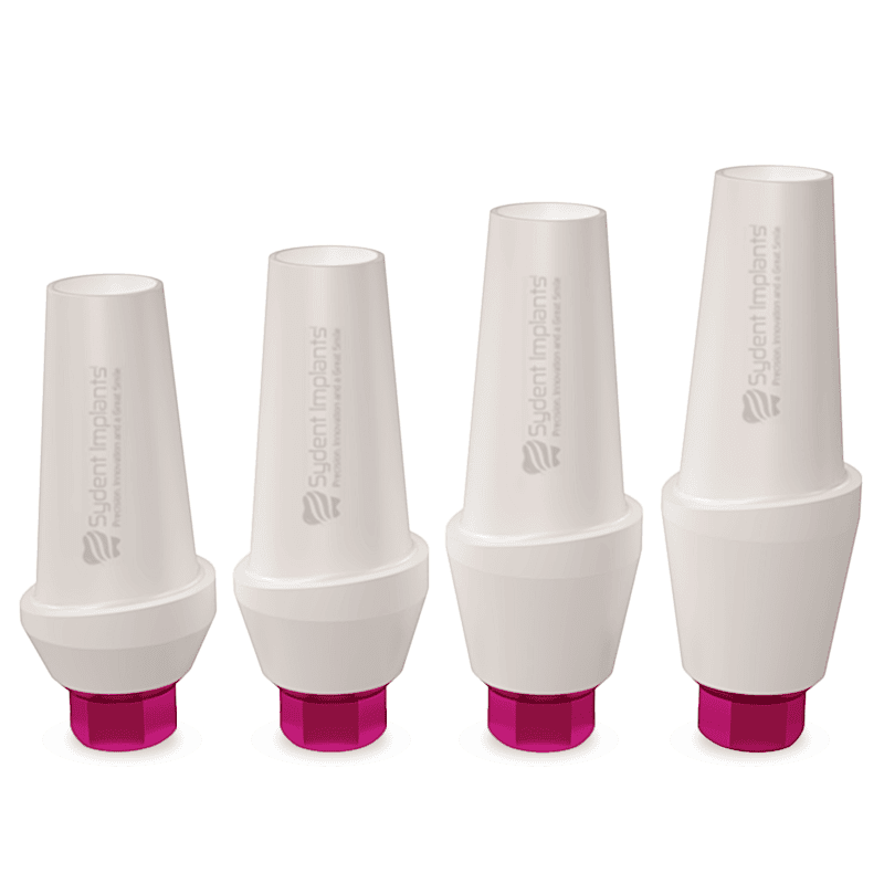 Zirconia abutments with titanium base for dental implants, featuring internal hex connection for sec.